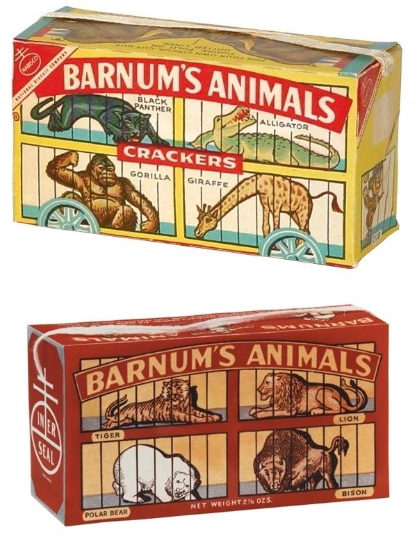 바넘 동물 크래커의 과거 상자 디자인