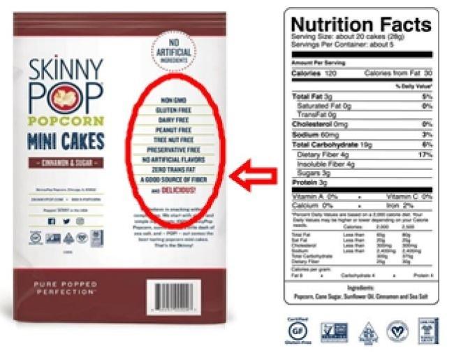 기존의 Nutrition Facts 대신 소비자들이 읽기 쉽도록 클린 라벨 (Clean Label)의 형식으로 기입된 사례