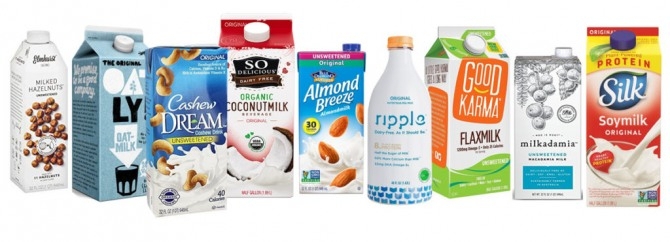 미국 내 판매중인 다양한 식물기반 우유