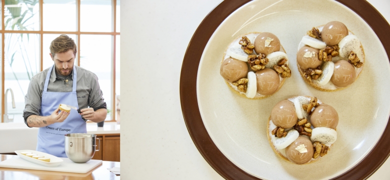 유럽 크림 홍보 캠페인 ‘크림 오브 유럽(Cream of Europe)’의 ‘페이스트리쇼(PASTRY SHOW)’ 에서 요리를 선보이는 꼬형땅 따팡 (Corentin TAFFIN) 프랑스 셰프