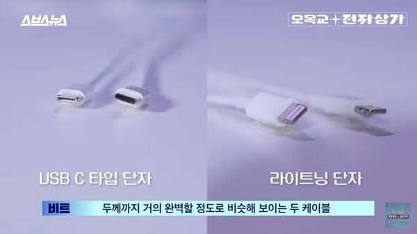◇ 해킹칩이 심어져있는 케이블은 USB-C 타입, 라이트닝 단자 모두 판매되고 있으며 육안으로는 구분할 수 없다.  *사진= 유튜브 '오목교 전자상가' 캡쳐