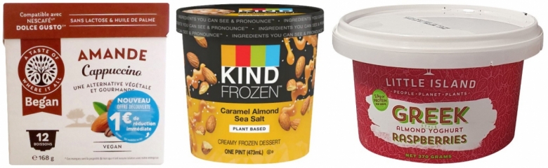 (왼쪽부터) 아몬드를 활용한 식물성 기반의 카푸치노, 아이스크림, 요거트 제품들