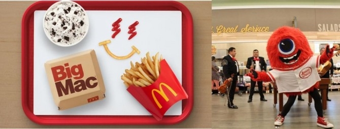 맥도날드의 J Balvin Meal(왼쪽), 슈퍼마켓 체인 주웰-오스코가 히스패닉 문화유산의 달을 기념해 인스타그램에 올린 포스팅(오른쪽)