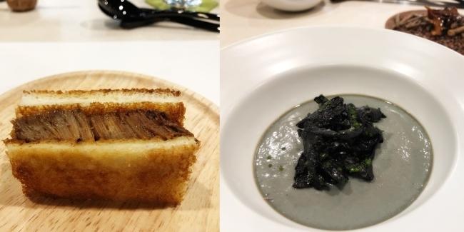 ‘갈색팽이밑동 샌드위치’ 과 ‘까치버섯 계란찜’ 사진=육성연 기자
