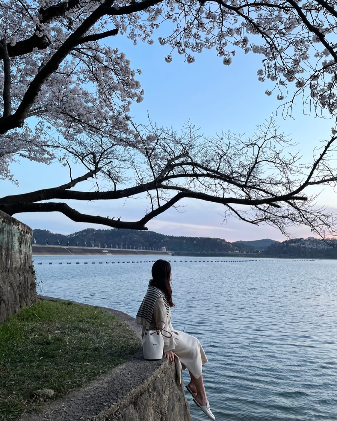 호수변에 앉아 벚꽃 사진을 찍으려는 사람들이 많이 찾아온다. 