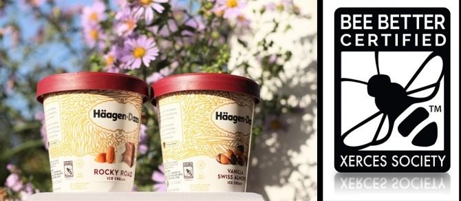 꿀벌 친화적 농장 인증을 표기한 아이스크림