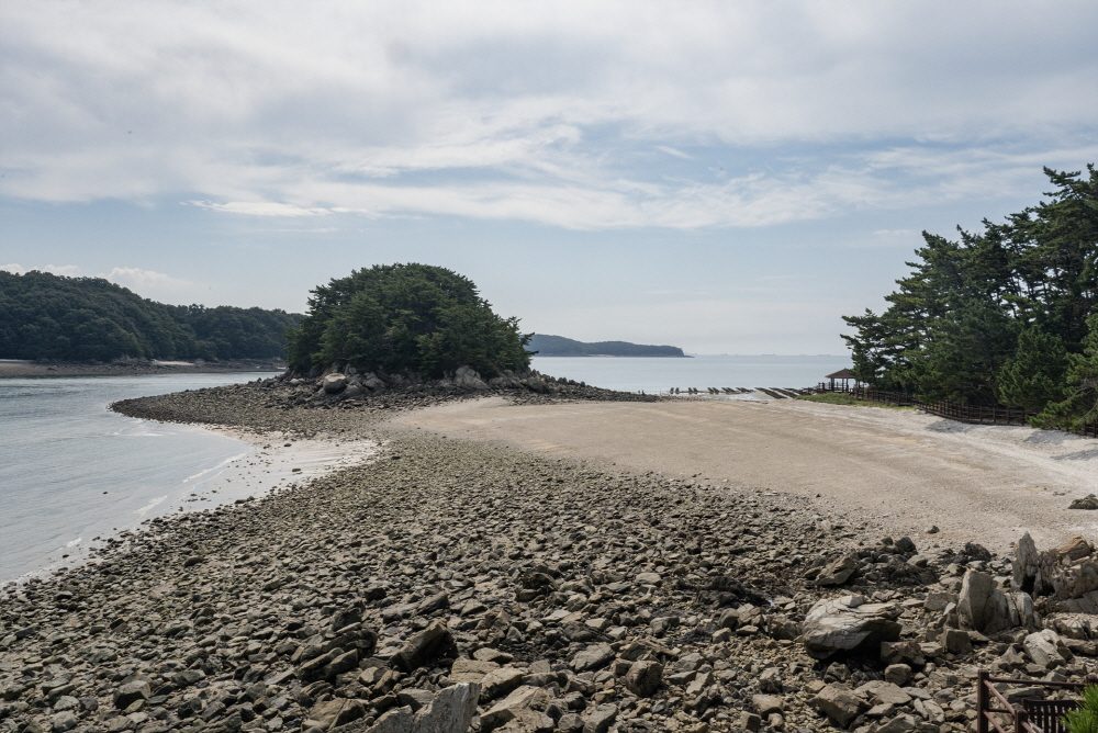 자갈 모래 조개껍데기로 이뤄진 부두치 해변
