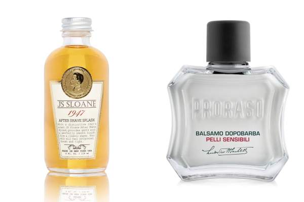 클래식한 향과 파우더리한 제형이 특징인 JS Sloane 1947 애프터 셰이브 스플래시. 113ml. 26.95달러.(좌) 라임과 사과 향이 어우러진 프로라소 애프터 셰이브 밤 센서티브 그린티. 100ml. 4만2000원.(우) ©JS SLOANE, 프로라소<p>