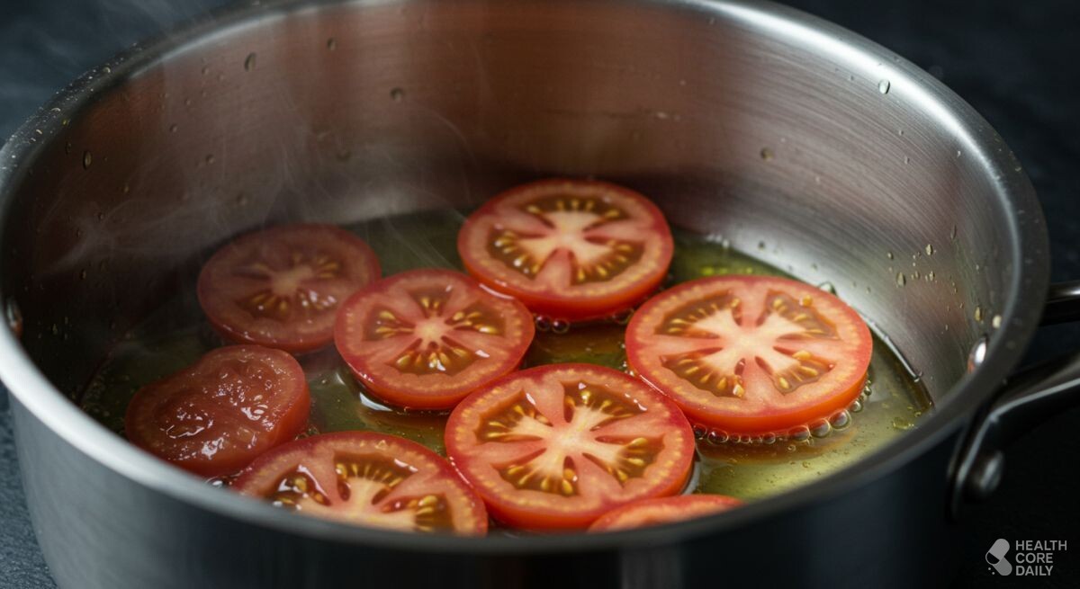 토마토를 올리브유와 함께 데우고 있다. / 헬스코어데일리