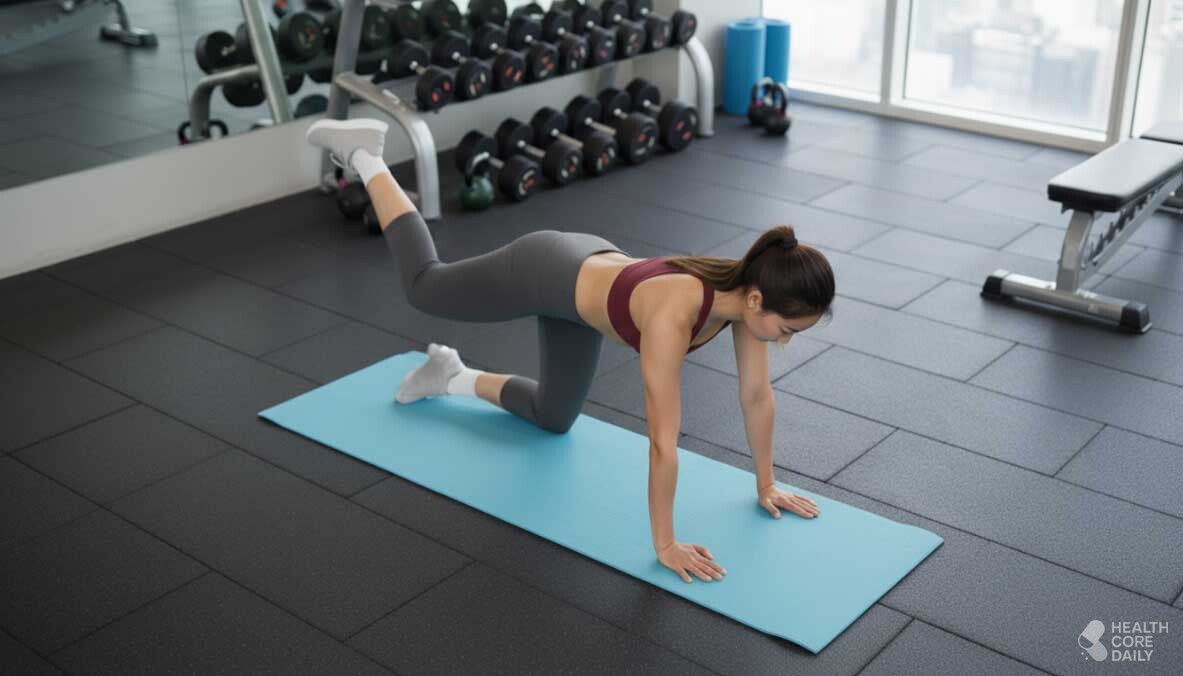 다른 각도에서 본 덩키킥 자세. / 헬스코어데일리