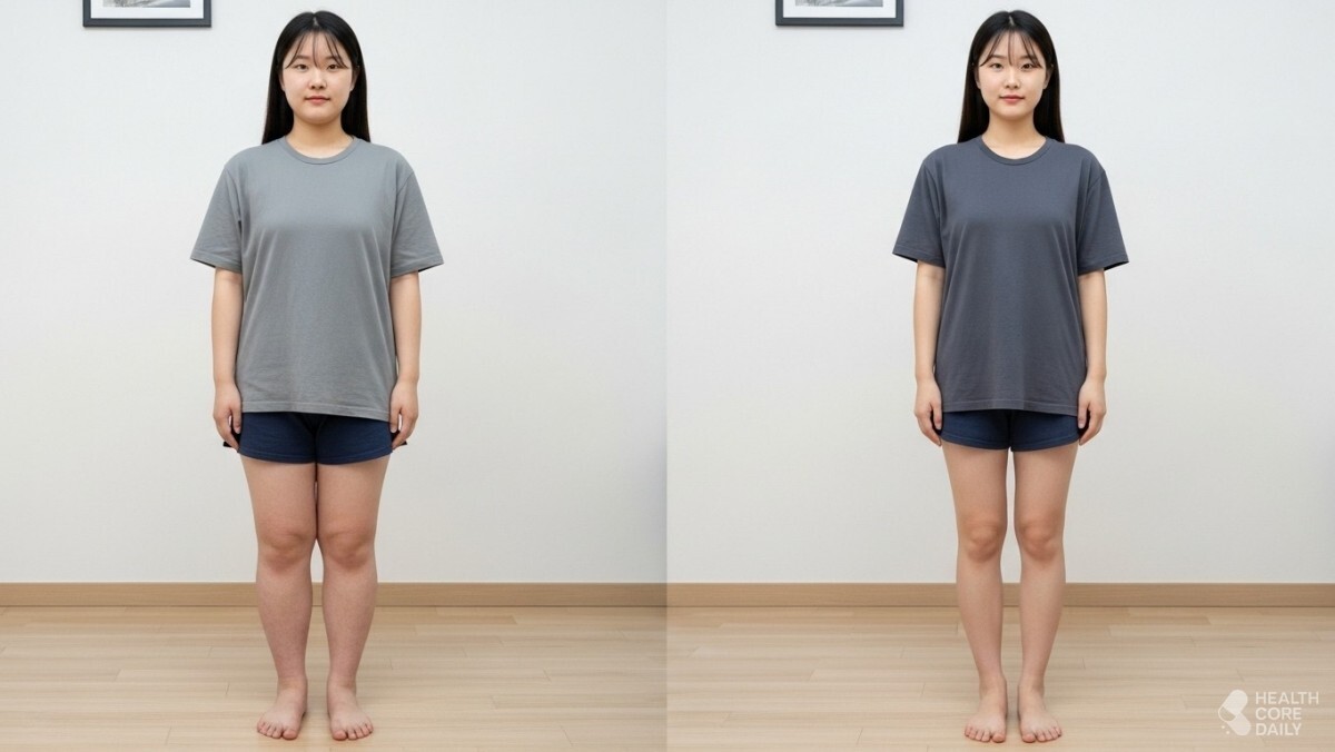 (왼쪽) 전신이 부어 있는 모습, (오른쪽) 붓기가 빠진 모습. / 헬스코어데일리