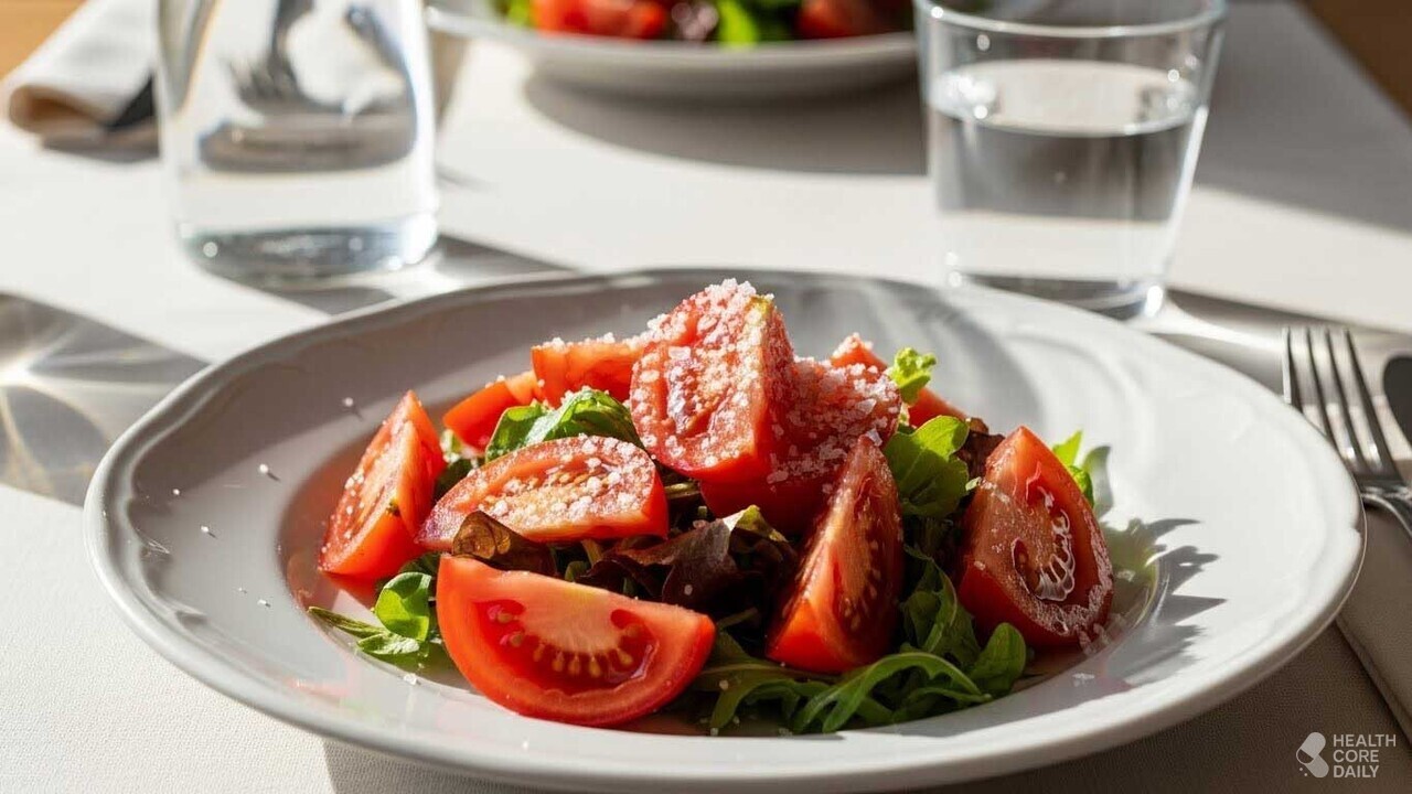 설탕을 뿌린 토마토.